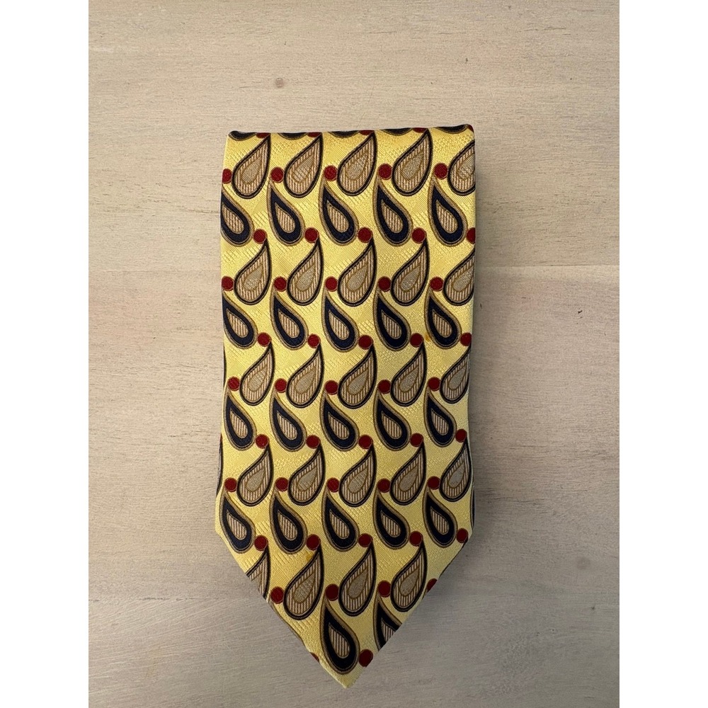 ALBERT NIPON Silk Neck Tie Yellow Red  Foulard Made in U.S.A